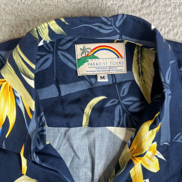 Paradise Found Hawaiian Shirt Mens M Blue Bamboo Floral Button Aloha Vacation - Picture 4 of 9